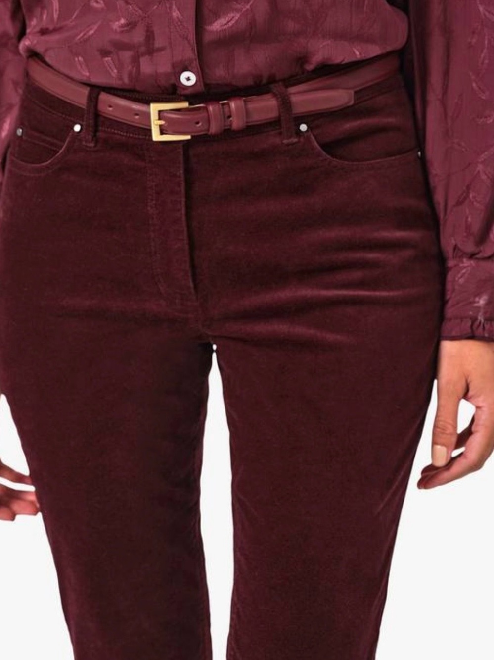 PURE COLLECTION Velvet Straight Leg Pants Burgundy